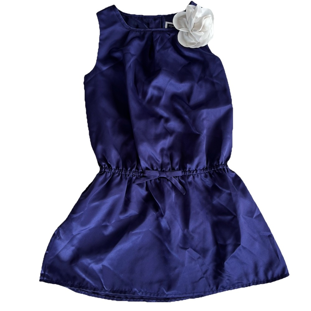 Janie And Jack Shiny Dark‎ Blue Drop Waist Formal Dress Girl's Size 6 Corsage